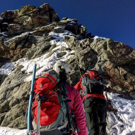 Eine Kletterpassage am Spinasgrat am Piz Palü