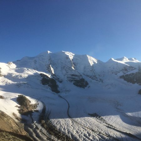 Blick auf den Piz Palü mit allen seinen drei Pfeilern